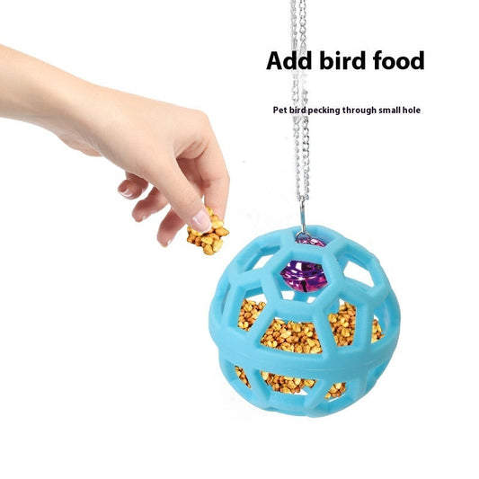 HKM-907347 Colorful Geometric Hollow Chewing Ball for Pet Birds with Hanging Bell