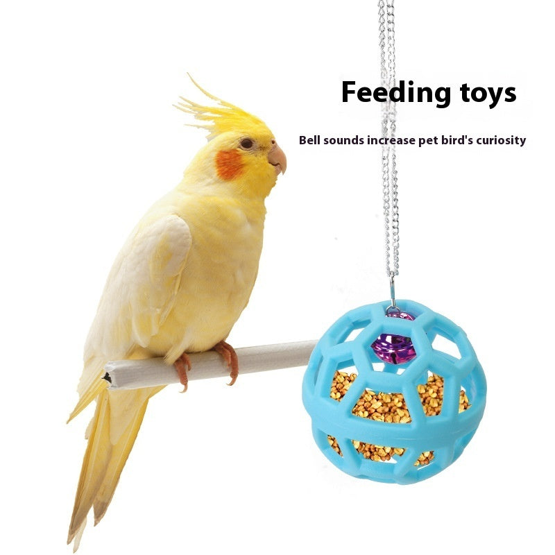 HKM-907347 Colorful Geometric Hollow Chewing Ball for Pet Birds with Hanging Bell