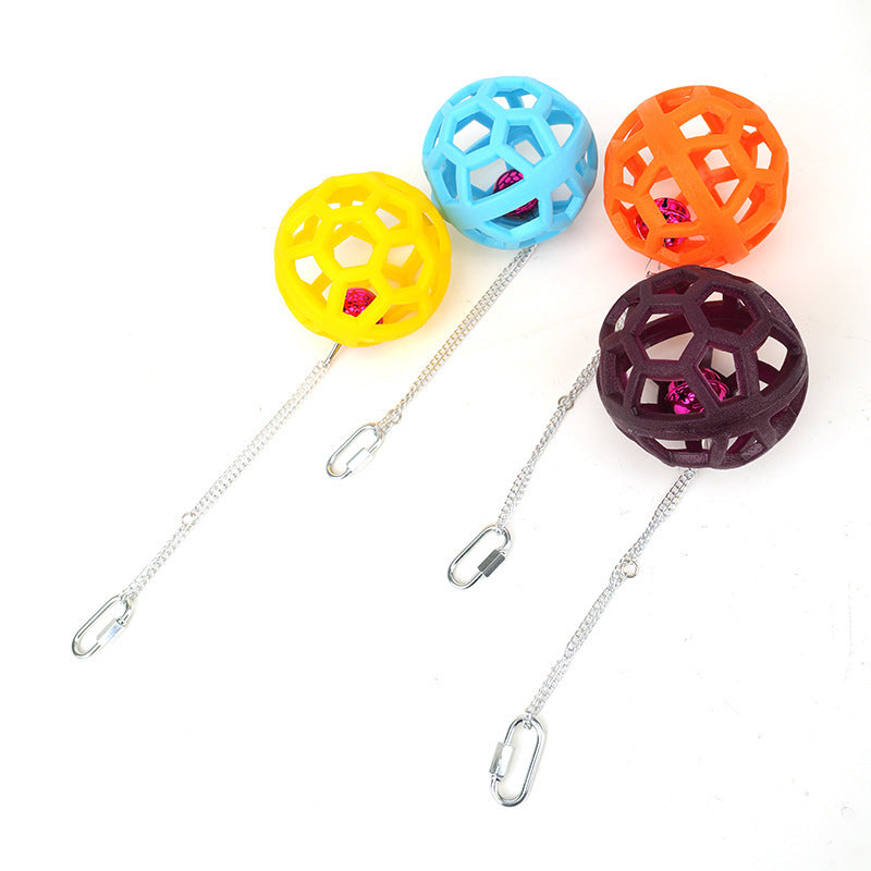 HKM-907347 Colorful Geometric Hollow Chewing Ball for Pet Birds with Hanging Bell