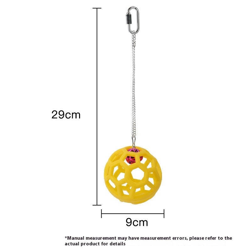 HKM-907347 Colorful Geometric Hollow Chewing Ball for Pet Birds with Hanging Bell