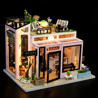 HKM-907347 DIY Wooden Miniature Dollhouse with LED Light - Educational Craft Kit for Kids Ages 6+
