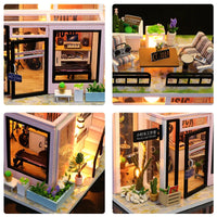 HKM-907347 DIY Wooden Miniature Dollhouse with LED Light - Educational Craft Kit for Kids Ages 6+