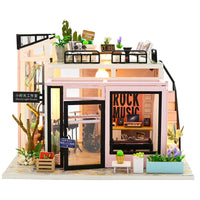 HKM-907347 DIY Wooden Miniature Dollhouse with LED Light - Educational Craft Kit for Kids Ages 6+