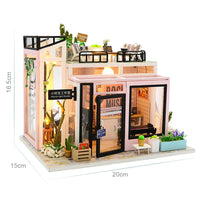 HKM-907347 DIY Wooden Miniature Dollhouse with LED Light - Educational Craft Kit for Kids Ages 6+