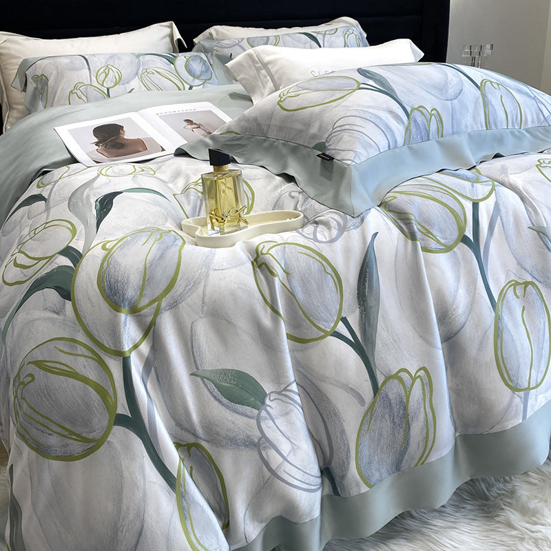 HKM-907411 Lyocell Fiber Four-Piece Plant and Flower Quilt Cover Set - Available in Multiple Sizes