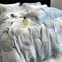 HKM-907411 Lyocell Fiber Four-Piece Plant and Flower Quilt Cover Set - Available in Multiple Sizes