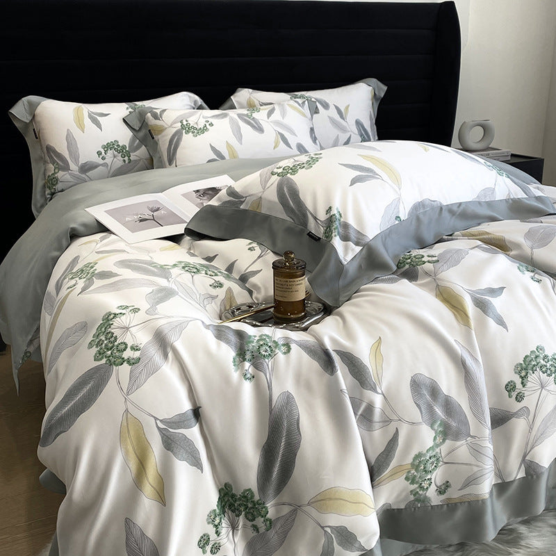 HKM-907411 Lyocell Fiber Four-Piece Plant and Flower Quilt Cover Set - Available in Multiple Sizes