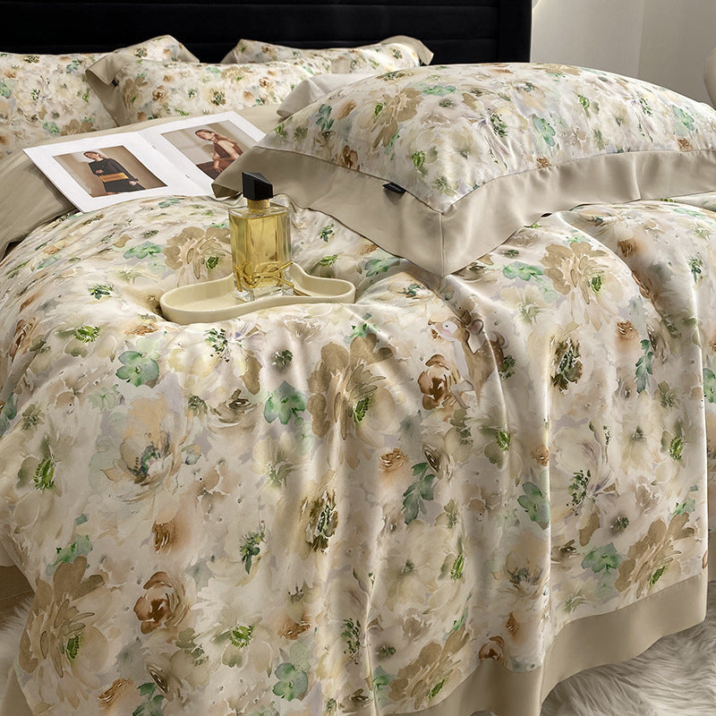 HKM-907411 Lyocell Fiber Four-Piece Plant and Flower Quilt Cover Set - Available in Multiple Sizes