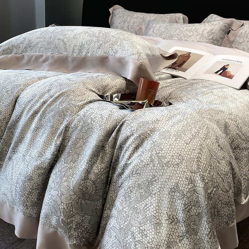 HKM-907411 Lyocell Fiber Four-Piece Plant and Flower Quilt Cover Set - Available in Multiple Sizes