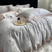 HKM-907411 Lyocell Fiber Four-Piece Plant and Flower Quilt Cover Set - Available in Multiple Sizes
