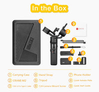 HKM-907603 Handheld Anti-Shake Stabilizer for Cameras and Smartphones, 310° Tilt, 324° Roll, 360° Pan, 1100mAh Battery