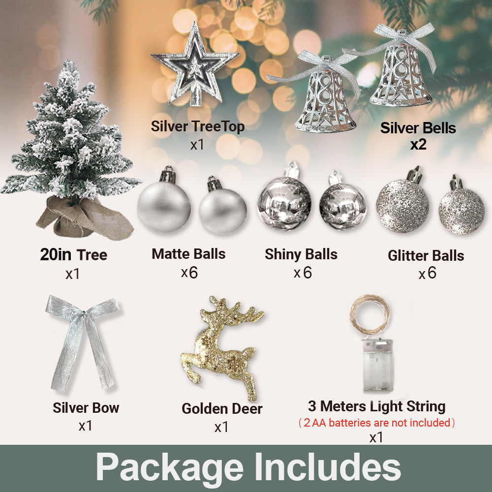 HKM-907859 2ft Mini Christmas Tree with Lights and Flocked Snow for Tabletop Decoration