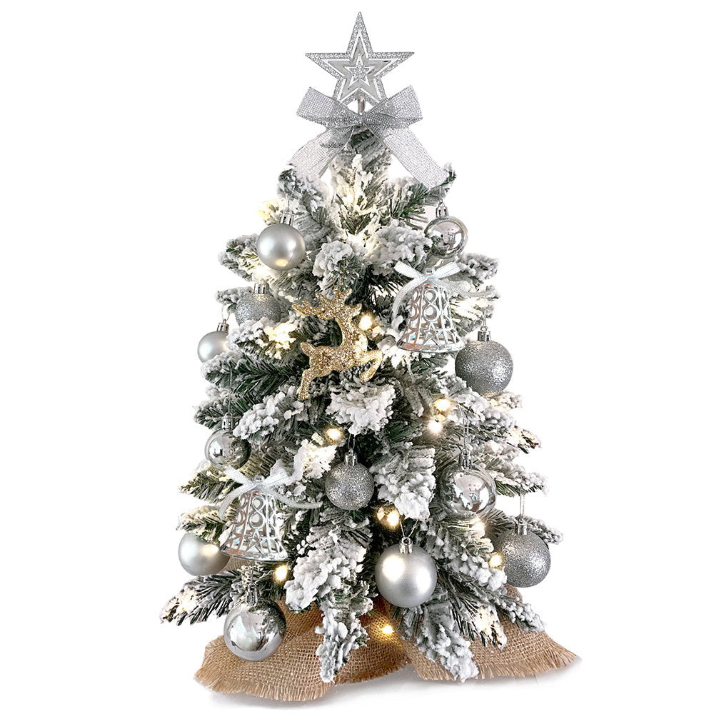 HKM-907859 2ft Mini Christmas Tree with Lights and Flocked Snow for Tabletop Decoration