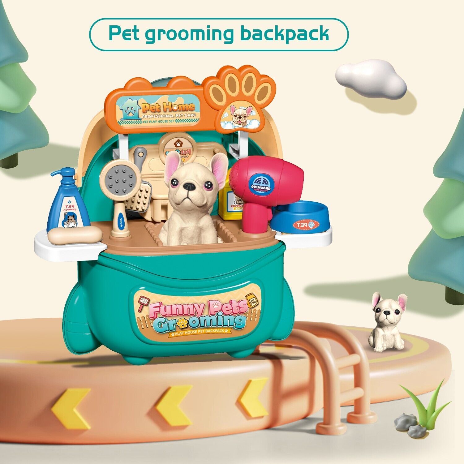 HKM-907923 Pet Dog Care Play Set for Kids - 16 Piece Pretend Vet & Grooming Toys