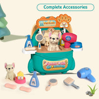 HKM-907923 Pet Dog Care Play Set for Kids - 16 Piece Pretend Vet & Grooming Toys