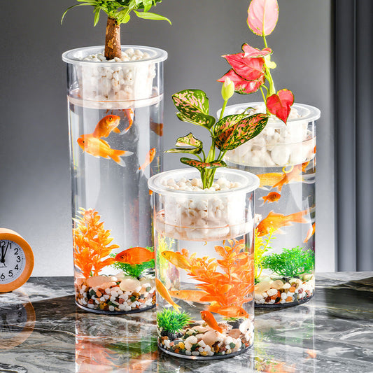 HKM-907923 Transparent Mini Column Fish Tank for Creative Desktop Eco Decoration