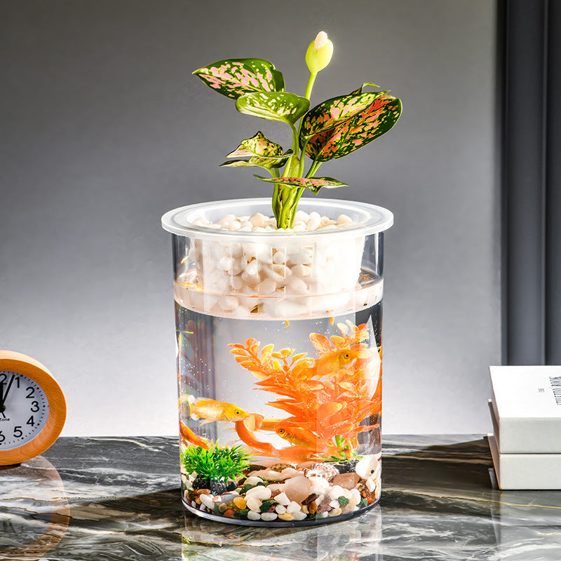HKM-907923 Transparent Mini Column Fish Tank for Creative Desktop Eco Decoration