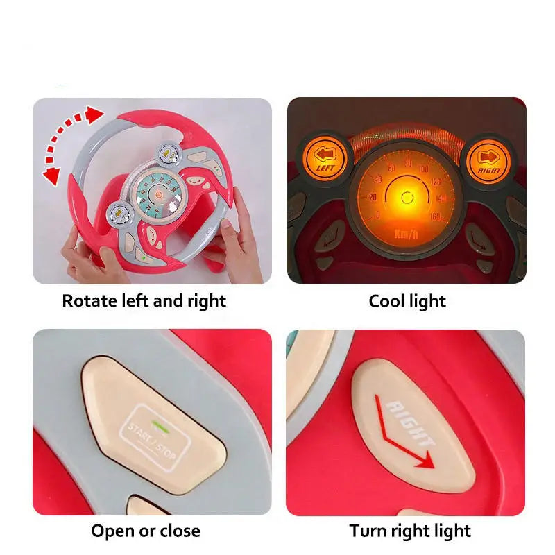 Educational Pretend Play Electric Steering Wheel Toy with Sound and Light for Kids