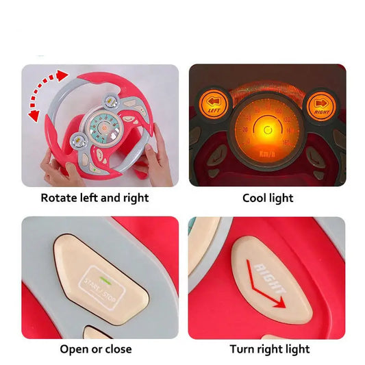 Educational Pretend Play Electric Steering Wheel Toy with Sound and Light for Kids