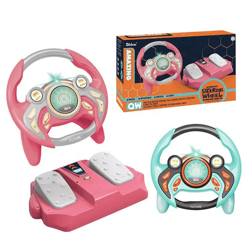 Educational Pretend Play Electric Steering Wheel Toy with Sound and Light for Kids