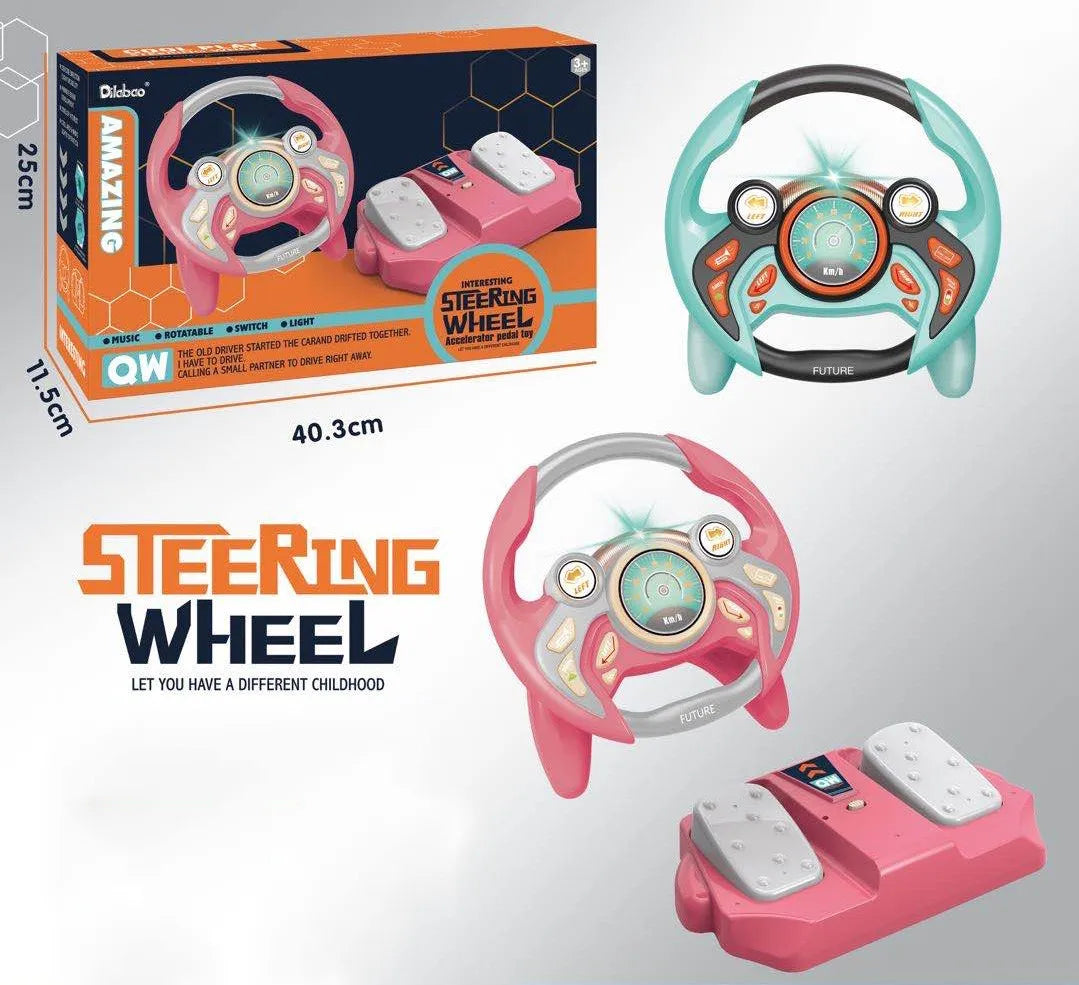 Educational Pretend Play Electric Steering Wheel Toy with Sound and Light for Kids