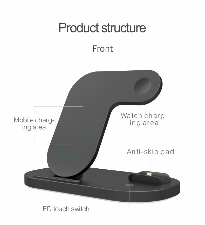 HKM-908307 3-in-1 Wireless Charging Station Compatible with iPhone 12 Pro, XR, AirPods Pro, and iWatch, 15W Quick Charge, Foldable, Black/White