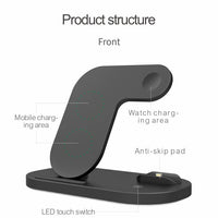 HKM-908307 3-in-1 Wireless Charging Station Compatible with iPhone 12 Pro, XR, AirPods Pro, and iWatch, 15W Quick Charge, Foldable, Black/White