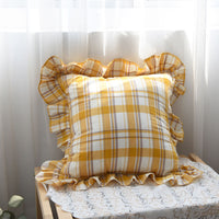 HKM-908307 Plaid Cotton Rectangular Ruffled Pillowcase - Multiple Sizes Available