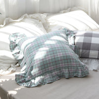 HKM-908307 Plaid Cotton Rectangular Ruffled Pillowcase - Multiple Sizes Available