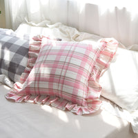HKM-908307 Plaid Cotton Rectangular Ruffled Pillowcase - Multiple Sizes Available