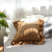 HKM-908307 Plaid Cotton Rectangular Ruffled Pillowcase - Multiple Sizes Available