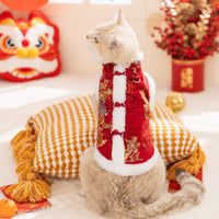 HKM-908883 Authentic Chinese New Year Pet Fleece Coat for Small Dogs and Cats, Warm Two-Legged Cotton Outfit