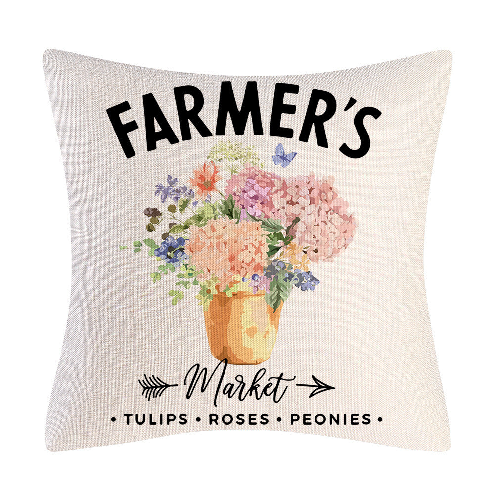 HKM-908947 Tulip Farm Bike Floral Linen Cushion Pillowcase 45x45cm