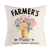 HKM-908947 Tulip Farm Bike Floral Linen Cushion Pillowcase 45x45cm
