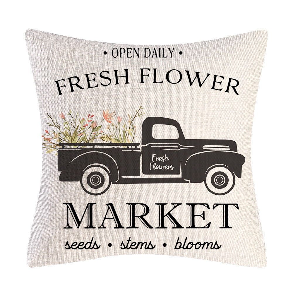HKM-908947 Tulip Farm Bike Floral Linen Cushion Pillowcase 45x45cm