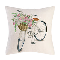HKM-908947 Tulip Farm Bike Floral Linen Cushion Pillowcase 45x45cm