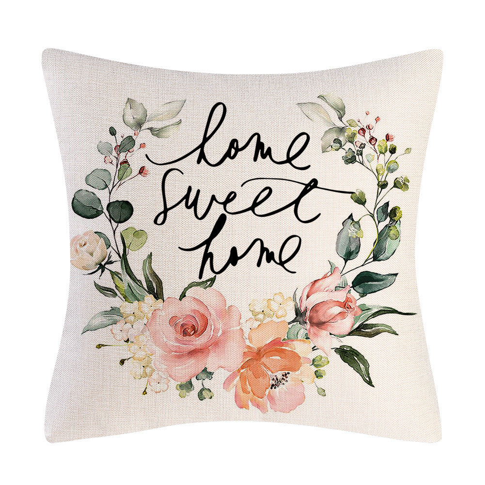 HKM-908947 Tulip Farm Bike Floral Linen Cushion Pillowcase 45x45cm