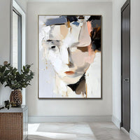 HKM-909331 Hand-Painted Abstract Woman Portrait Canvas Art - Modern Black and White Home Decor