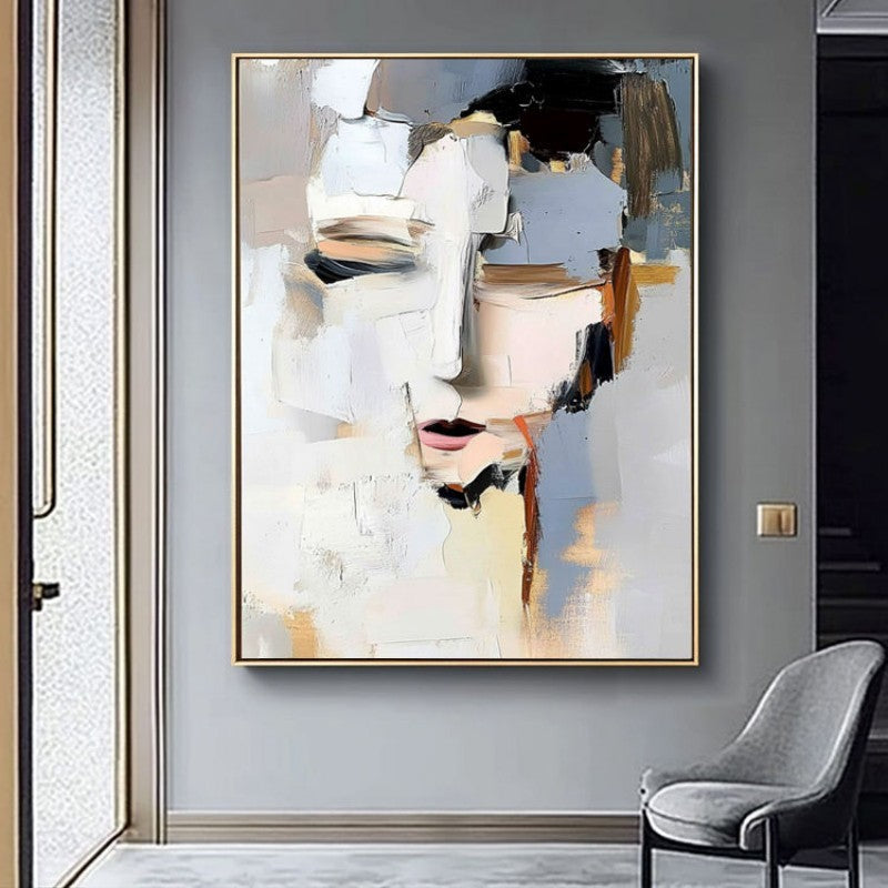 KTX-909331 Hand-Painted Abstract Woman Portrait Canvas Art - Modern Black and White Home Decor