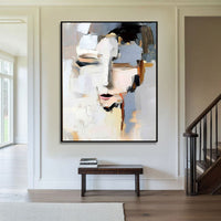 HKM-909331 Hand-Painted Abstract Woman Portrait Canvas Art - Modern Black and White Home Decor