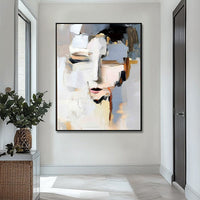 HKM-909331 Hand-Painted Abstract Woman Portrait Canvas Art - Modern Black and White Home Decor
