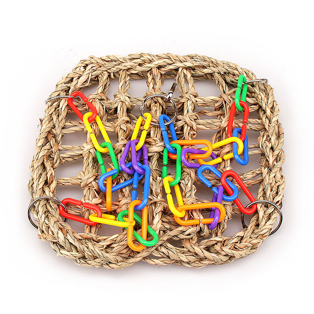 HKM-909331 Wooden Parrot Swing with Metal and Plastic Rings for Birds