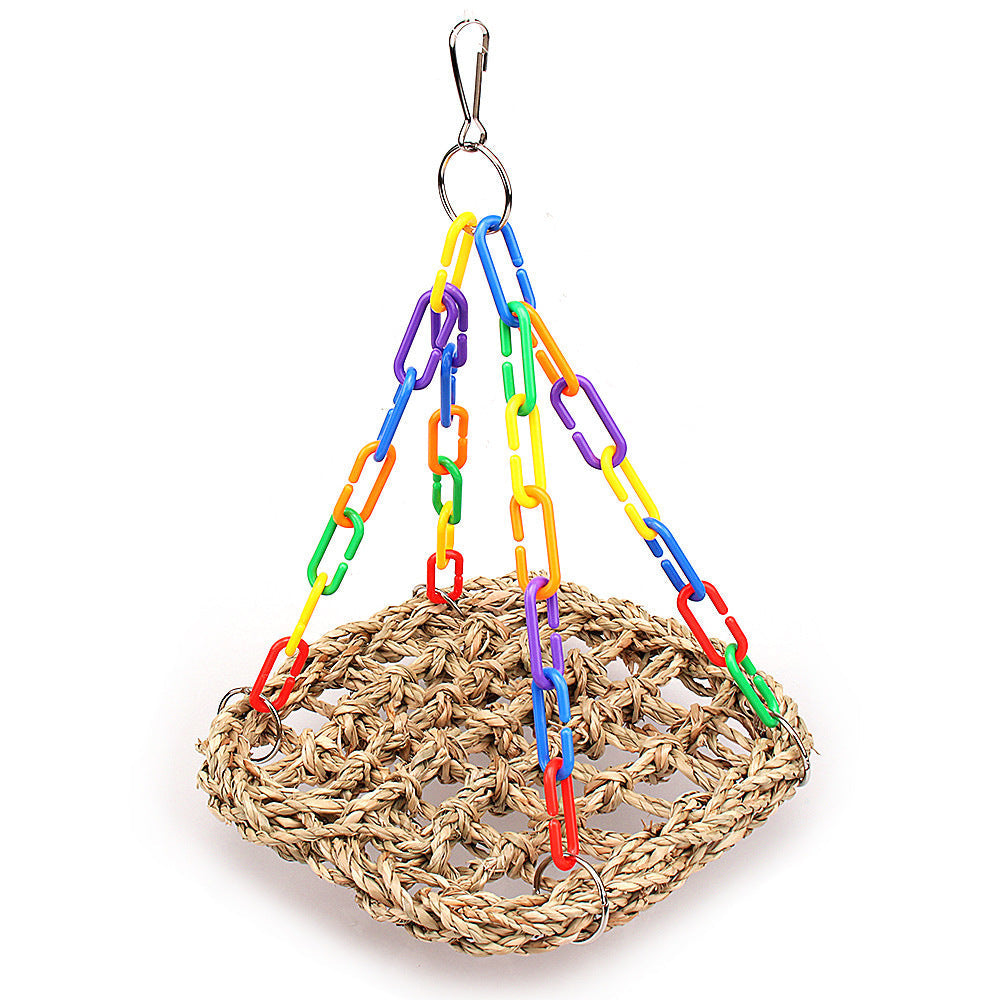 HKM-909331 Wooden Parrot Swing with Metal and Plastic Rings for Birds