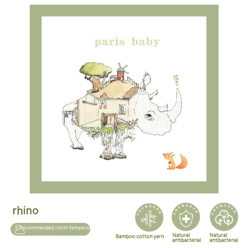 HKM-909395 Animal Pattern Bamboo Cotton Gauze Baby Blanket - 120x120cm for Year-Round Comfort