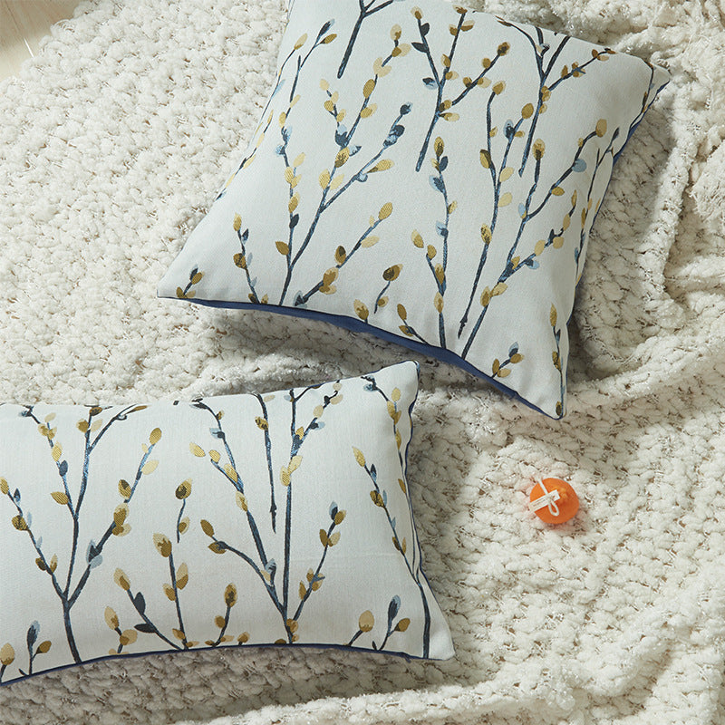 HKM-909395 Garden-Themed Floral Embroidered Pillow Cover - 45x45cm & 30x50cm in Pink, Yellow & Blue