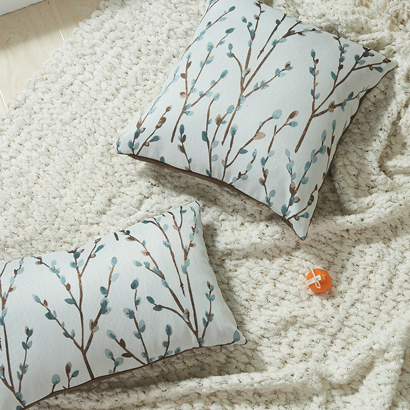 HKM-909395 Garden-Themed Floral Embroidered Pillow Cover - 45x45cm & 30x50cm in Pink, Yellow & Blue