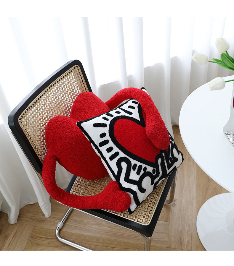 HKM-909523 Red Xi Character Wedding Pillow - Plush Love Design for Living Room, 52 x 43 cm