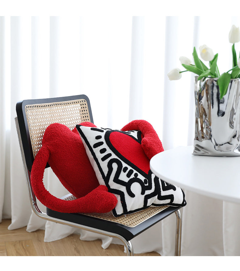 HKM-909523 Red Xi Character Wedding Pillow - Plush Love Design for Living Room, 52 x 43 cm