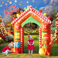 HKM-909587 9 FT Inflatable Christmas Archway with Gingerbread Man and Gift Boxes, LED Lights for Outdoor Holiday Decor