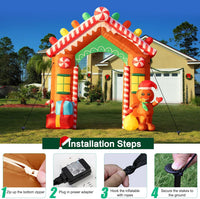 HKM-909587 9 FT Inflatable Christmas Archway with Gingerbread Man and Gift Boxes, LED Lights for Outdoor Holiday Decor